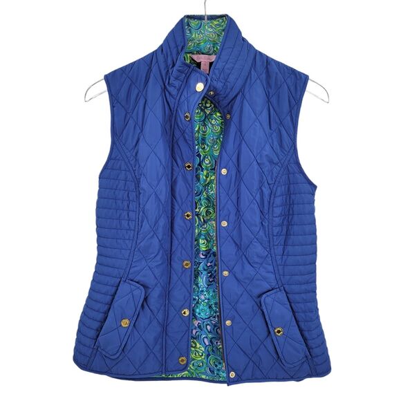 Lilly Pulitzer Blake Quilted Vest Iris Blue Size Small Pockets - Picture 7 of 16